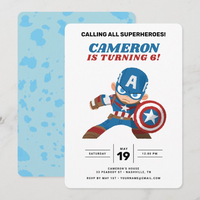 Avengers | Guri Hiru Captain America Birthday Invitation (Front/Back)