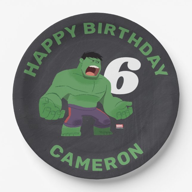 Avengers | Guri Hiru - Hulk Chalkboard Birthday Paper Plates (Front)