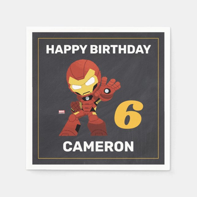 Avengers | Guri Hiru Iron Man Chalkboard Birthday Napkins (Front)