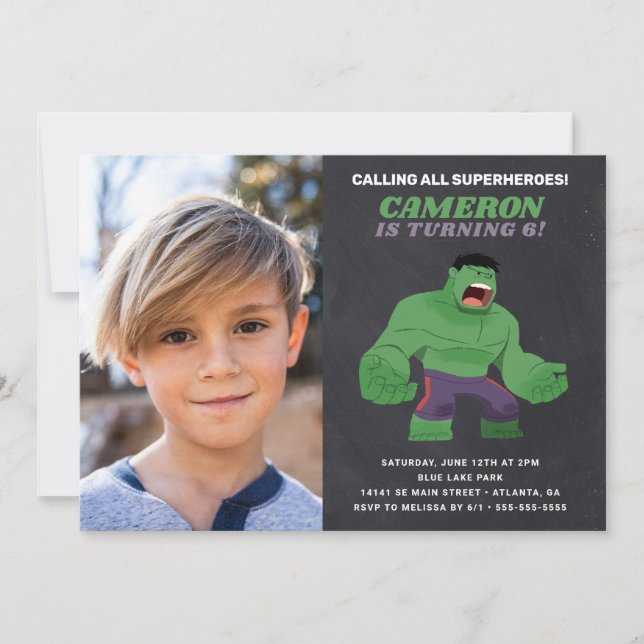 Avengers | Guri Hiru The Hulk Birthday - Photo Invitation (Front)
