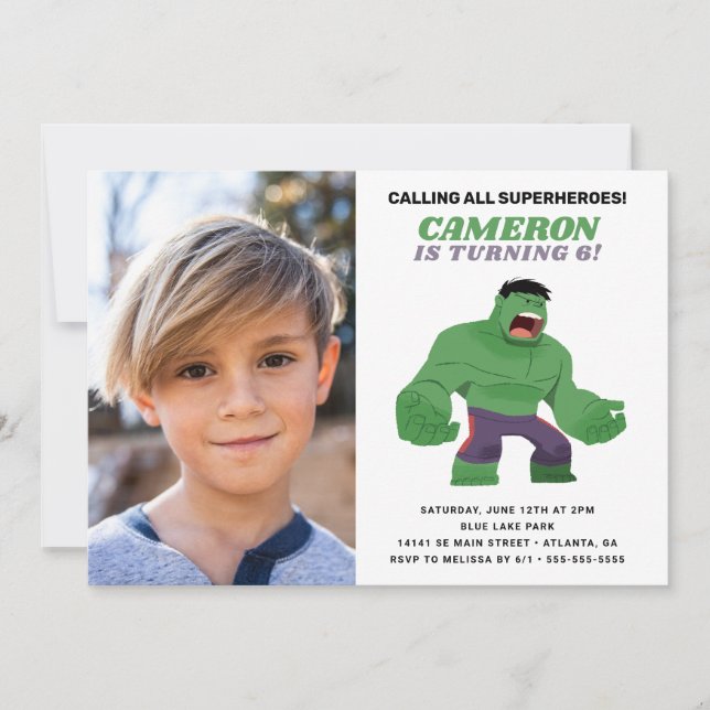 Avengers | Guri Hiru The Hulk Birthday - Photo Invitation (Front)