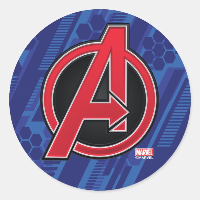 Avengers | High Tech Red Avengers Logo Pattern Classic Round Sticker (Front)
