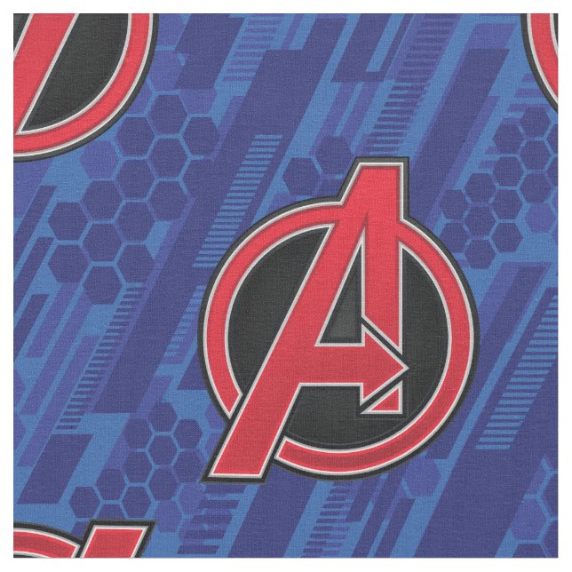 Avengers | High Tech Red Avengers Logo Pattern Fabric (Close Up)