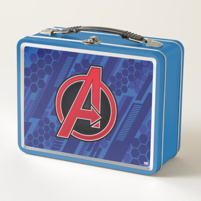 Avengers | High Tech Red Avengers Logo Pattern Metal Lunch Box (Front)