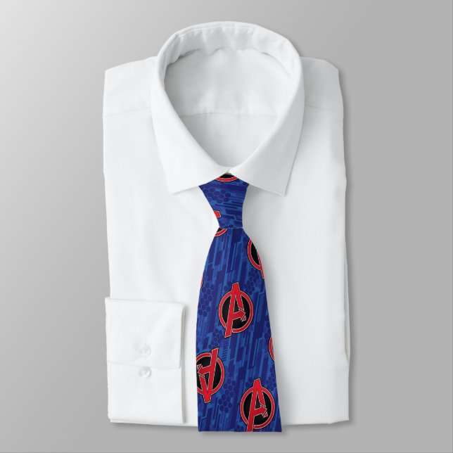 Avengers | High Tech Red Avengers Logo Pattern Neck Tie (Tied)