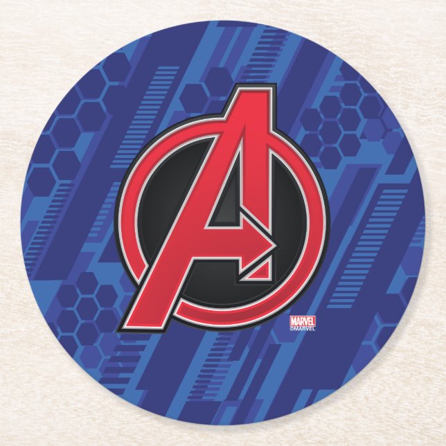 Avengers | High Tech Red Avengers Logo Pattern Round Paper Coaster (Front)