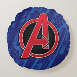 Avengers   High Tech Red Avengers Logo Pattern Round Pillow