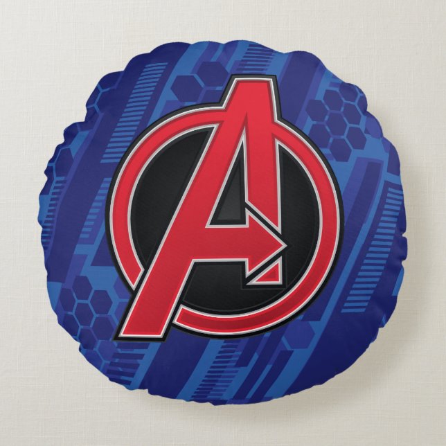 Avengers | High Tech Red Avengers Logo Pattern Round Pillow (Front)