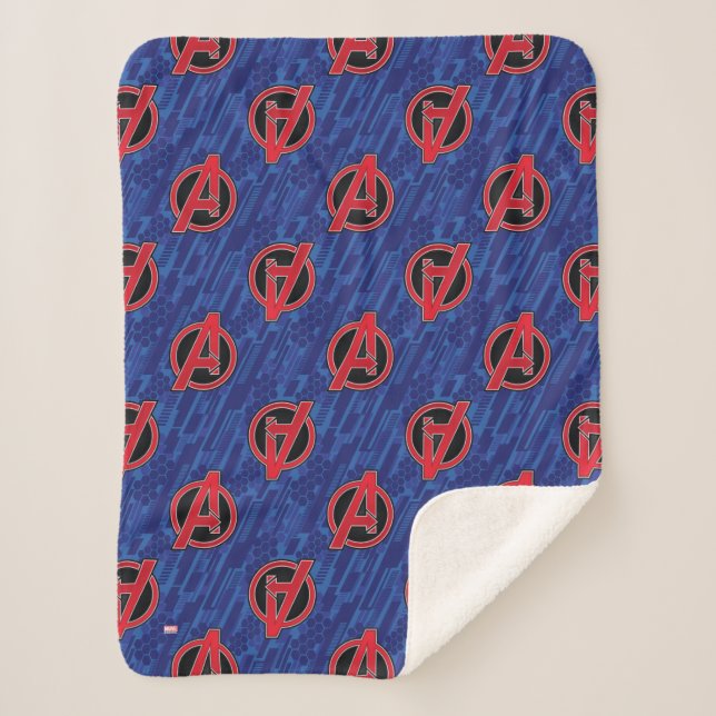 Avengers | High Tech Red Avengers Logo Pattern Sherpa Blanket (Front)