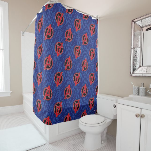 Avengers | High Tech Red Avengers Logo Pattern Shower Curtain (In Situ)
