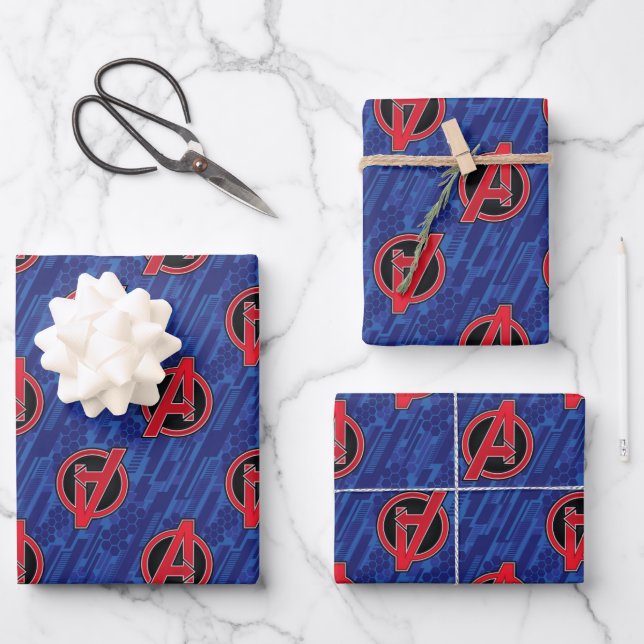 Avengers | High Tech Red Avengers Logo Pattern Wrapping Paper Sheets (Front)
