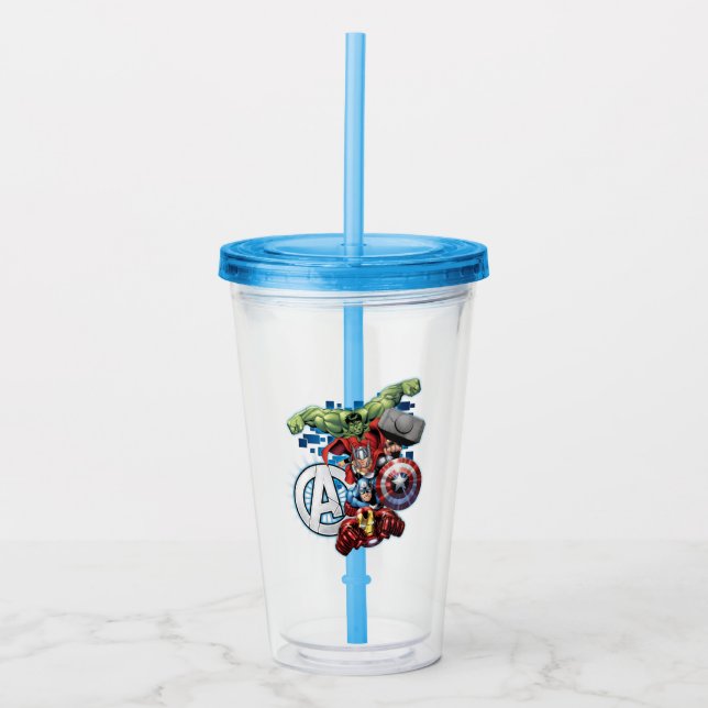 Avengers | High Tech Stacked Group & Logo Acrylic Tumbler (Front)