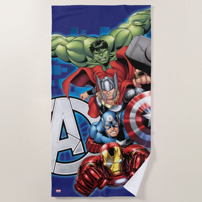 Avengers | High Tech Stacked Group & Logo Beach Towel (Front)