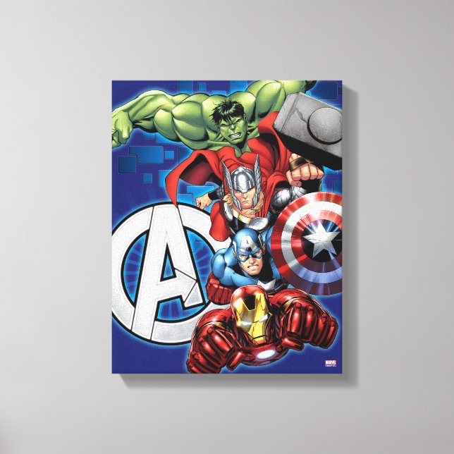 Avengers | High Tech Stacked Group & Logo Canvas Print (Front)
