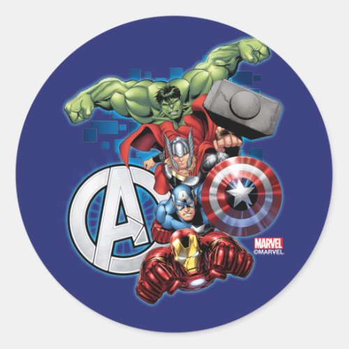 Avengers  High Tech Stacked Group  Logo Classic Round Sticker