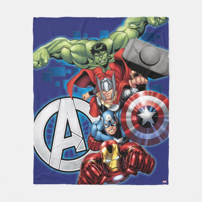 Avengers | High Tech Stacked Group & Logo Fleece Blanket (Front)