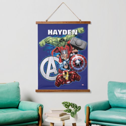 Avengers  High Tech Stacked Group  Logo Hanging Tapestry