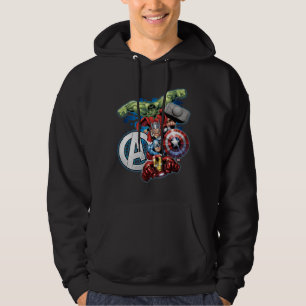 Avengers   High Tech Stacked Group & Logo Hoodie