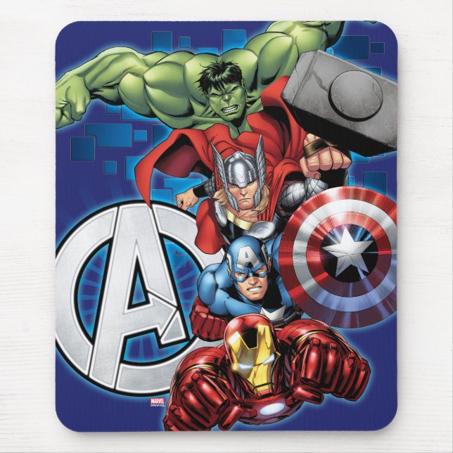Avengers | High Tech Stacked Group & Logo Mouse Pad (Front)