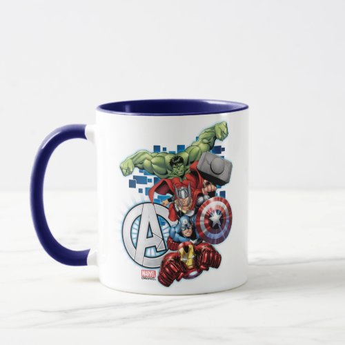 Avengers  High Tech Stacked Group  Logo Mug