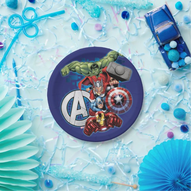 Avengers | High Tech Stacked Group & Logo Paper Plates (Party)