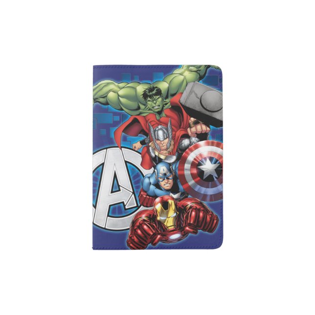 Avengers | High Tech Stacked Group & Logo Passport Holder (Front)