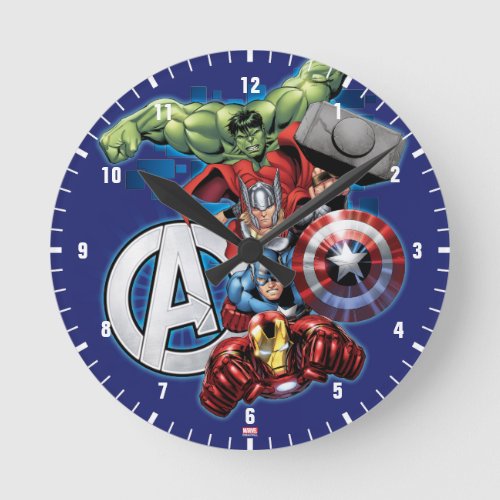 Avengers  High Tech Stacked Group  Logo Round Clock