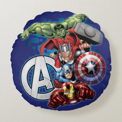 Avengers  High Tech Stacked Group  Logo Round Pillow