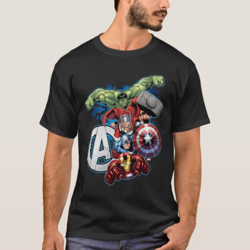 Avengers  High Tech Stacked Group  Logo T_Shirt