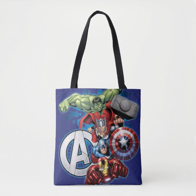Avengers | High Tech Stacked Group & Logo Tote Bag (Front)