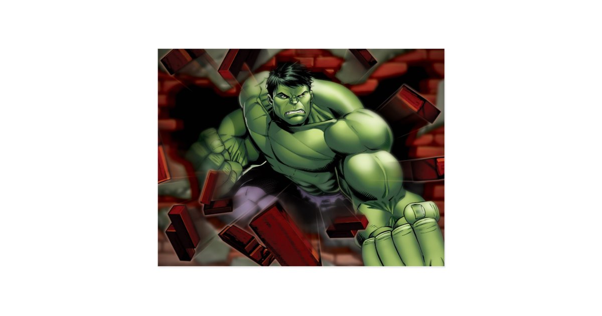 Avengers Hulk Smashing Through Bricks Postcard 