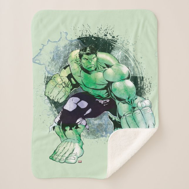 Avengers Hulk Watercolor Graphic Sherpa Blanket (Front)