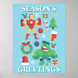Avengers Iron Man & Hulk Holiday Graphic Poster