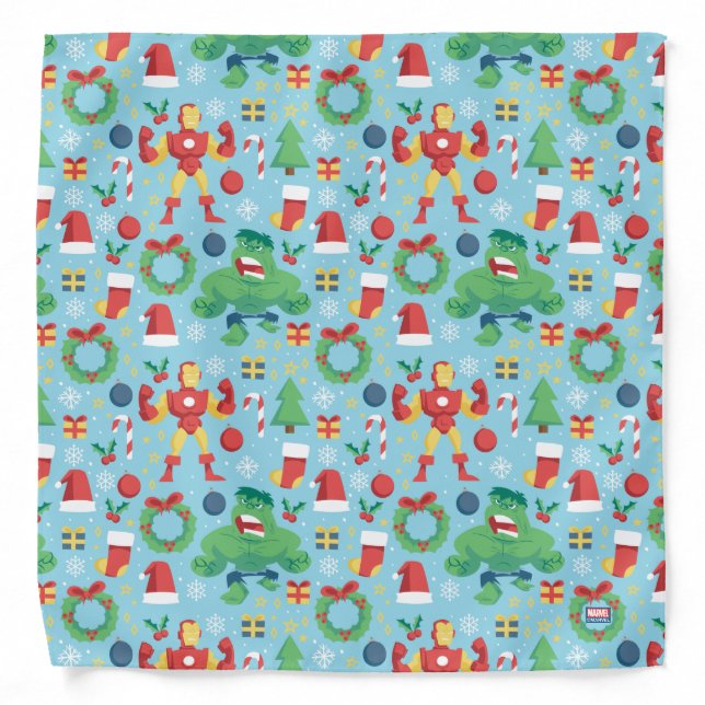 Avengers | Iron Man & Hulk Holiday Pattern Bandana (Front)