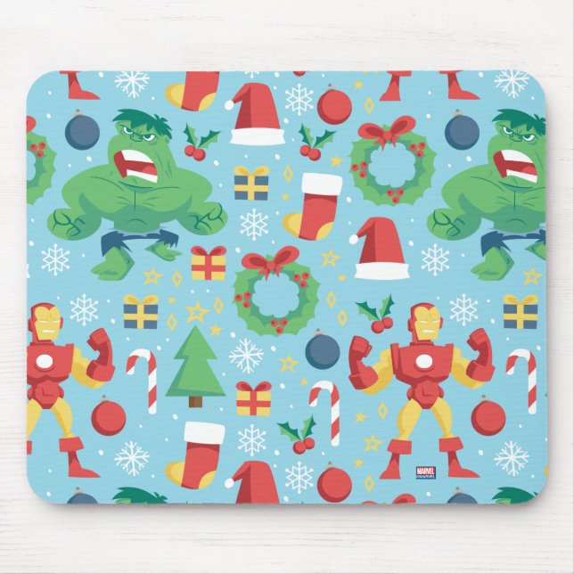 Avengers | Iron Man & Hulk Holiday Pattern Mouse Pad (Front)