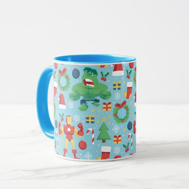 Avengers | Iron Man & Hulk Holiday Pattern Mug (Front Left)