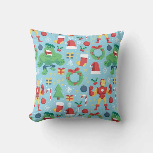 Avengers | Iron Man & Hulk Holiday Pattern Throw Pillow (Front)