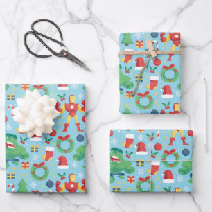 Avengers   Iron Man & Hulk Holiday Pattern Wrapping Paper Sheets