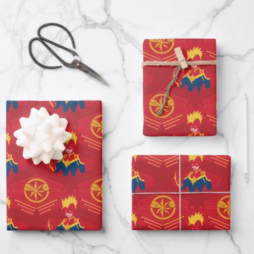 Avengers  Minimalist Captain Marvel Red Jet Art Wrapping Paper Sheets