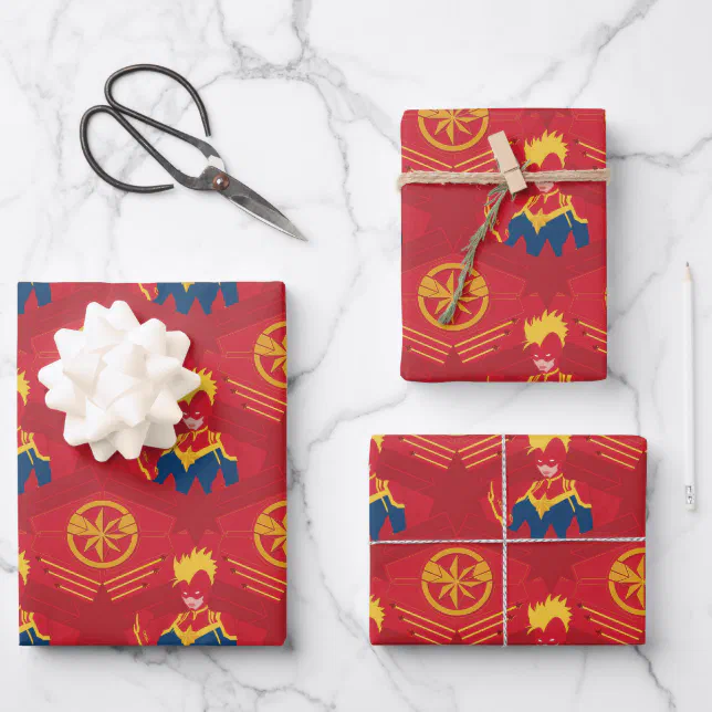 Avengers Minimalist Captain Marvel Red Jet Art Wrapping Paper