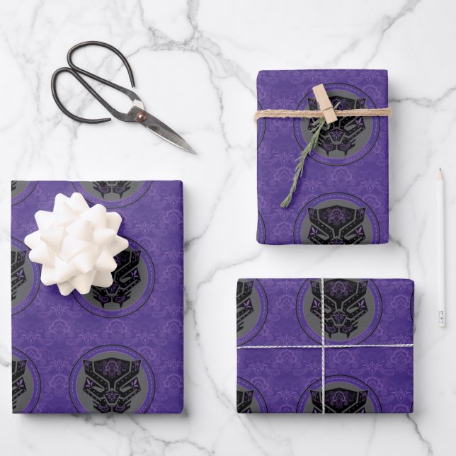 Avengers | Paisley Black Panther Logo Wrapping Paper Sheets (Front)