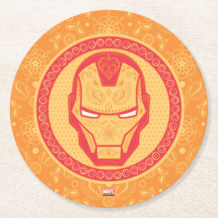 Avengers   Paisley Iron Man Logo Round Paper Coaster