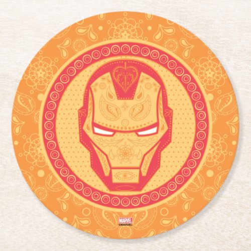 Avengers  Paisley Iron Man Logo Round Paper Coaster