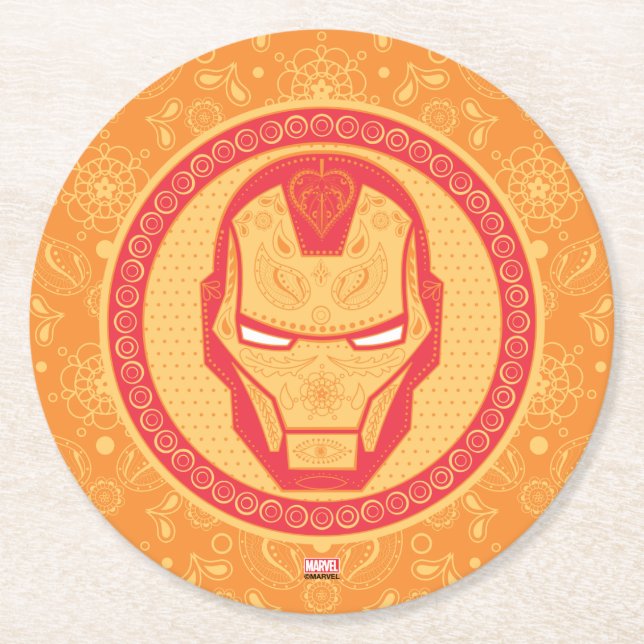 Avengers | Paisley Iron Man Logo Round Paper Coaster (Front)