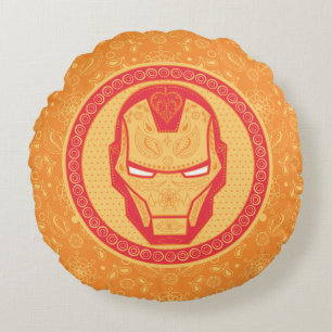 Avengers   Paisley Iron Man Logo Round Pillow