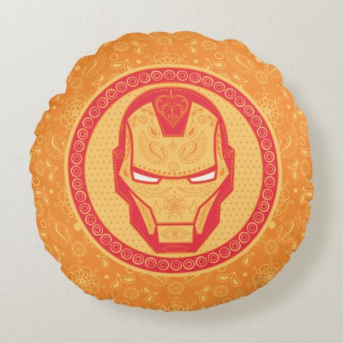 Avengers  Paisley Iron Man Logo Round Pillow