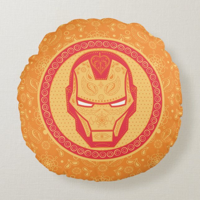 Avengers | Paisley Iron Man Logo Round Pillow (Front)