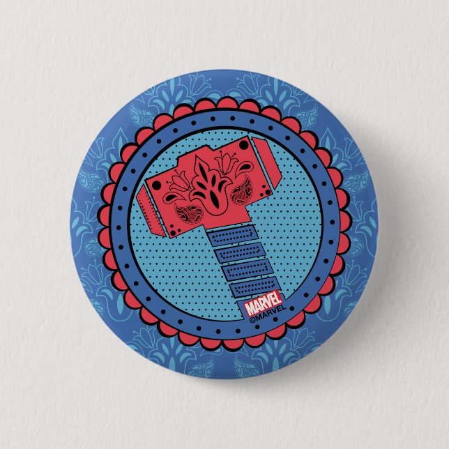 Avengers | Paisley Thor Hammer Logo Button (Front)