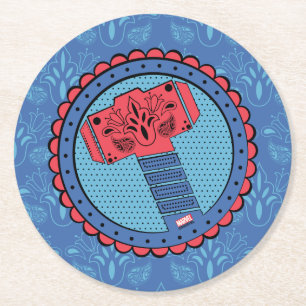 Avengers Paisley Thor Hammer Logo Round Paper Coaster
