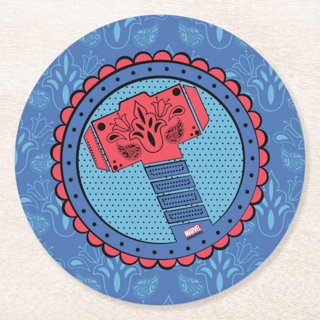 Avengers | Paisley Thor Hammer Logo Round Paper Coaster (Front)